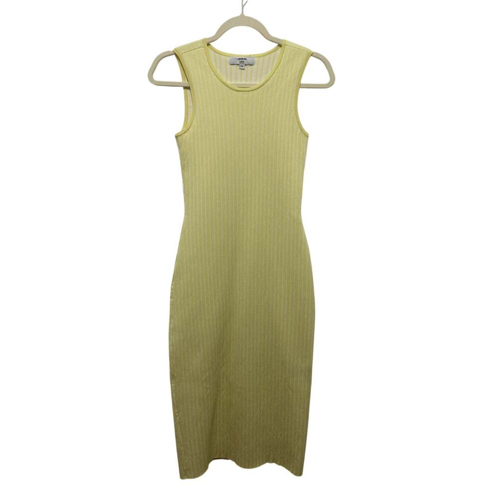 Jason Wu Lux Yellow White Stripe Ribbed Nylon Blend Knit Midi Sweater Dress XS